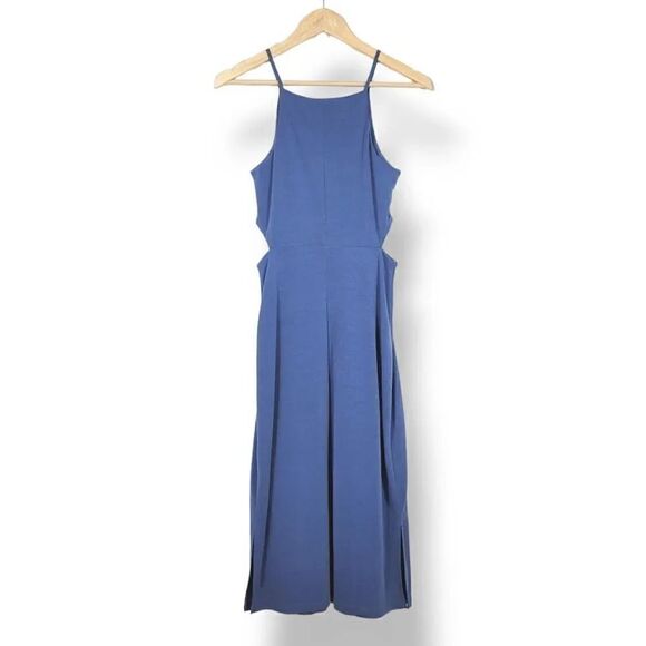 Topshop Cutout Side Micro Ribbed Midi Slipdress in Periwinkle Blue Size 2 - Picture 3 of 10
